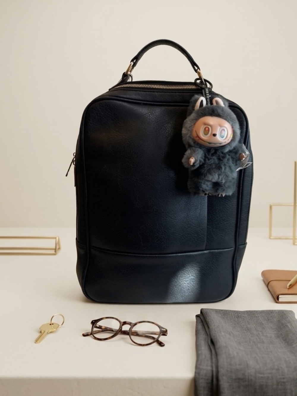 Elegant Black Women’s Vegan Leather Backpack with Free Bag Charm